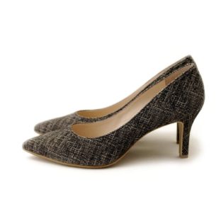 [ ご予約受付中 ] ツィード柄スエード75mmヒール　ラウンドトウ プレーンパンプス　