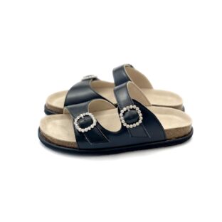 フットベットサンダル　ビジューバックル　#黒